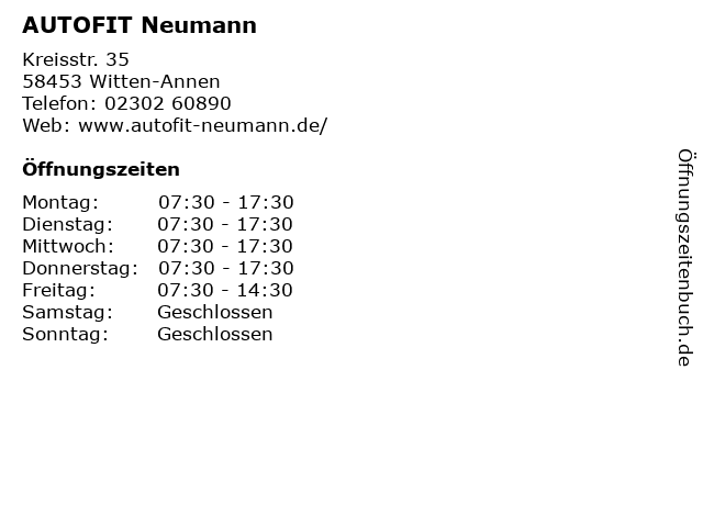 AUTOFIT Neumann in Witten-Annen: Adresse und Öffnungszeiten