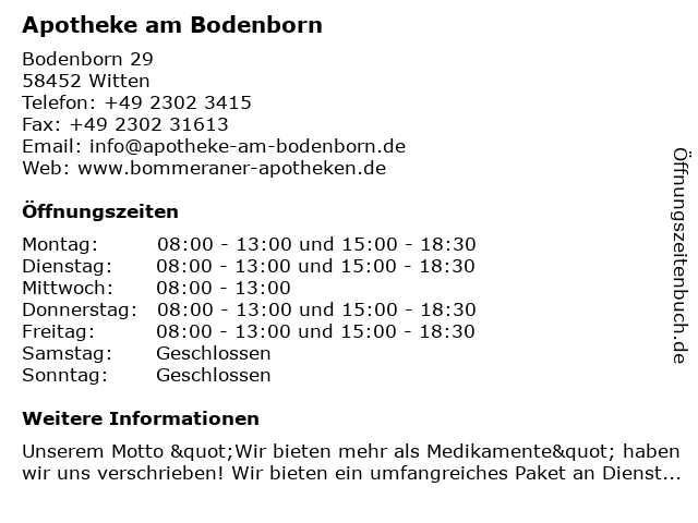 Apotheke am Bodenborn in Witten: Adresse und Öffnungszeiten