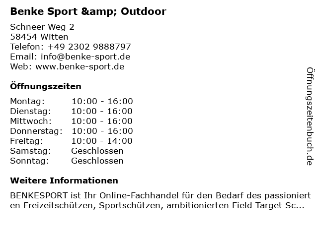 Benke Sport & Outdoor in Witten: Adresse und Öffnungszeiten