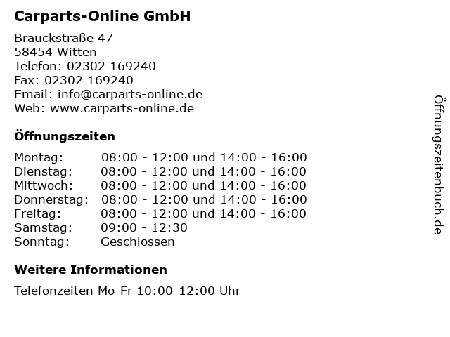 Carparts-Online GmbH in Witten: Adresse und Öffnungszeiten
