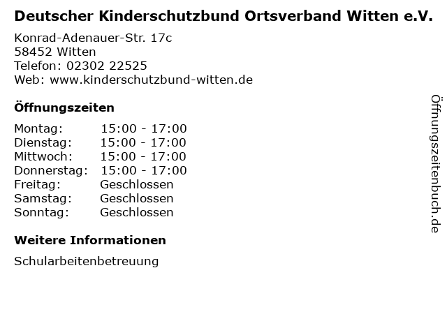 Deutscher Kinderschutzbund Ortsverband Witten e.V. in Witten: Adresse und Öffnungszeiten