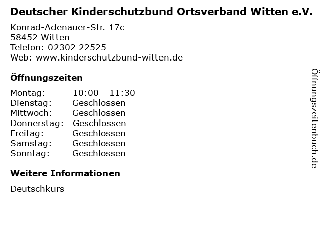 Deutscher Kinderschutzbund Ortsverband Witten e.V. in Witten: Adresse und Öffnungszeiten