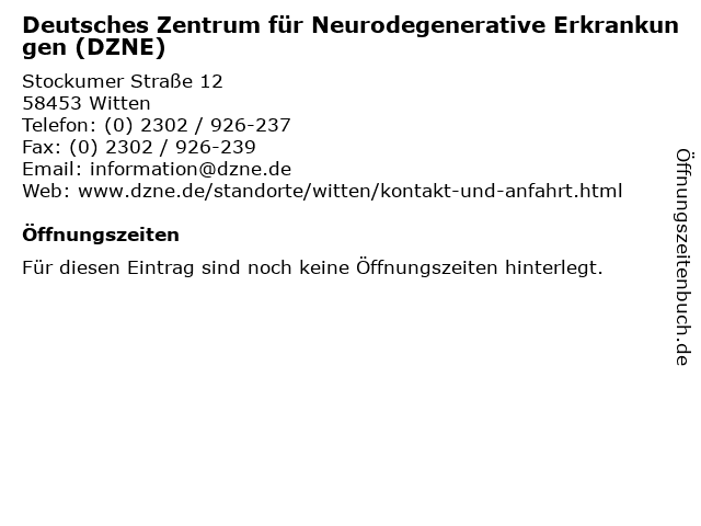 Deutsches Zentrum für Neurodegenerative Erkrankungen (DZNE) in Witten: Adresse und Öffnungszeiten