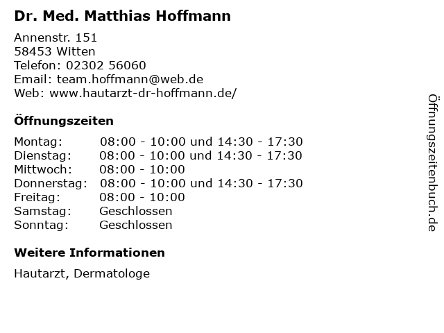 Dr. Med. Matthias Hoffmann in Witten: Adresse und Öffnungszeiten
