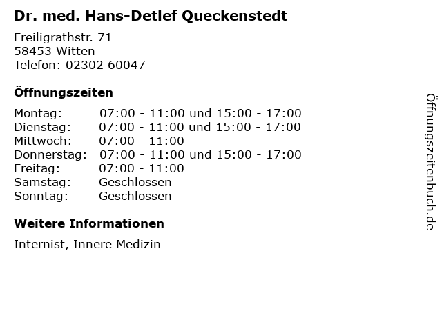 Dr. med. Hans-Detlef Queckenstedt in Witten: Adresse und Öffnungszeiten
