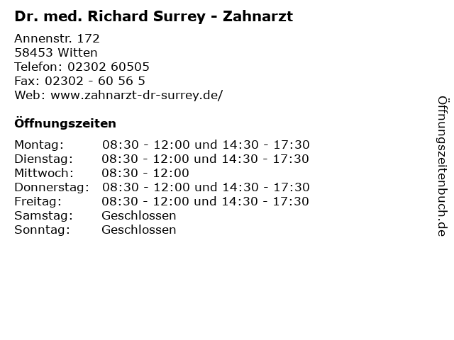Dr. med. Richard Surrey - Zahnarzt in Witten: Adresse und Öffnungszeiten