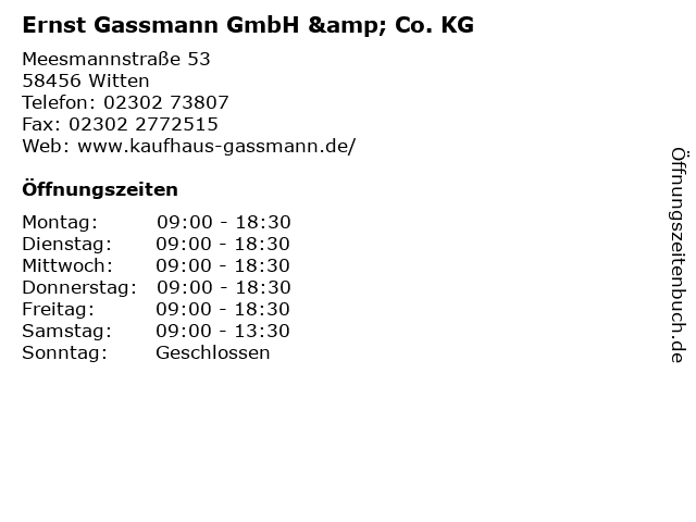 Ernst Gassmann GmbH & Co. KG in Witten: Adresse und Öffnungszeiten