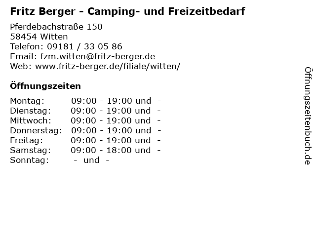 Fritz Berger - Camping- und Freizeitbedarf in Witten: Adresse und Öffnungszeiten