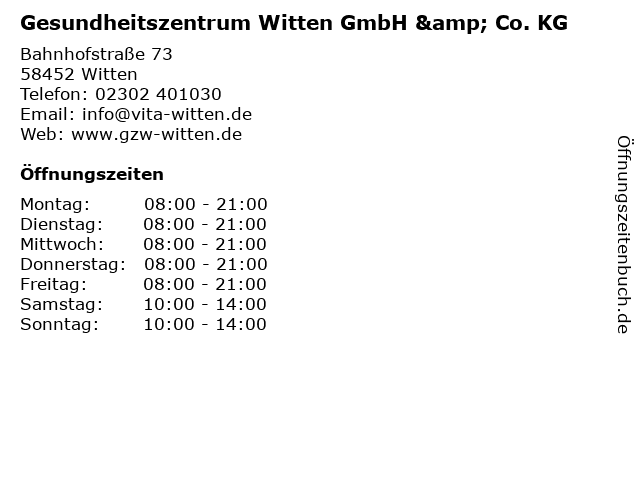 Gesundheitszentrum Witten GmbH & Co. KG in Witten: Adresse und Öffnungszeiten