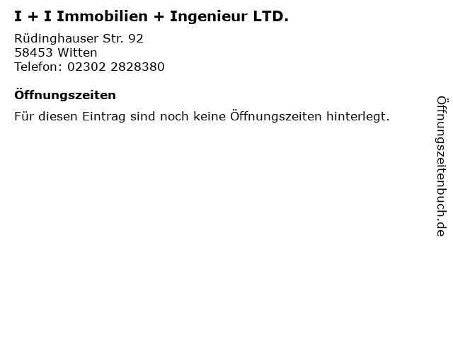 I + I Immobilien + Ingenieur LTD. in Witten: Adresse und Öffnungszeiten