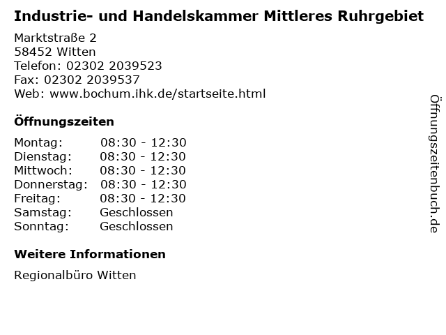 Industrie- und Handelskammer Mittleres Ruhrgebiet in Witten: Adresse und Öffnungszeiten