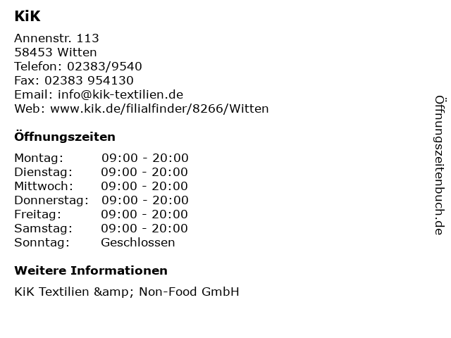 KiK in Witten: Adresse und Öffnungszeiten