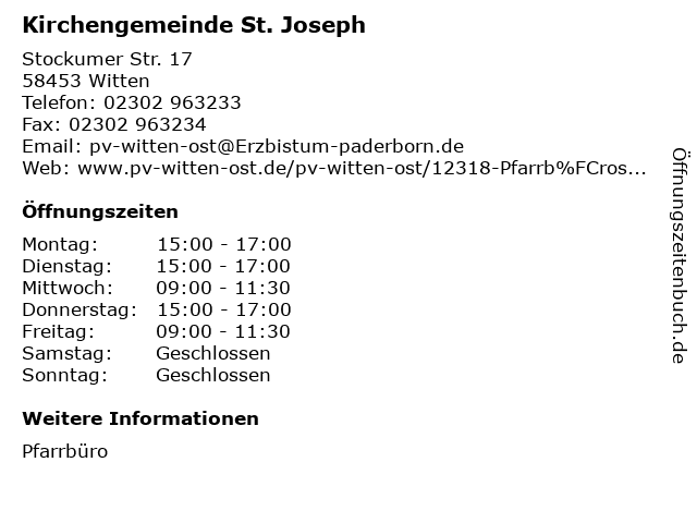 Kirchengemeinde St. Joseph in Witten: Adresse und Öffnungszeiten