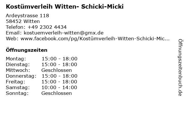 Kostümverleih Witten- Schicki-Micki in Witten: Adresse und Öffnungszeiten