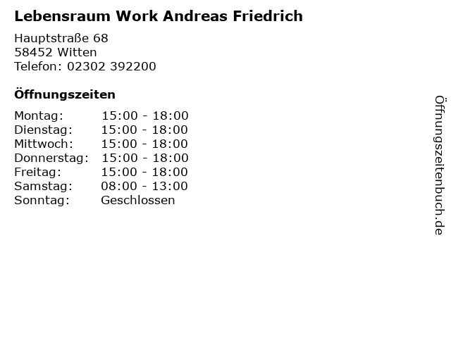 Lebensraum Work Andreas Friedrich in Witten: Adresse und Öffnungszeiten