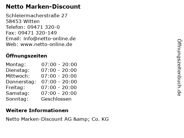 Netto Marken-Discount in Witten: Adresse und Öffnungszeiten