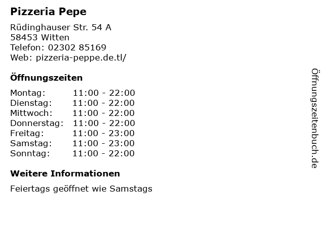 Pizzeria Pepe in Witten: Adresse und Öffnungszeiten
