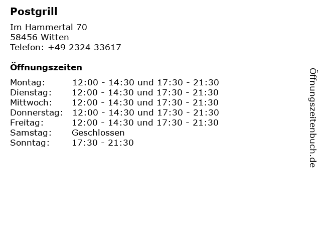 ᐅ Postgrill in Witten Telefonnummer Öffnungszeiten Adresse