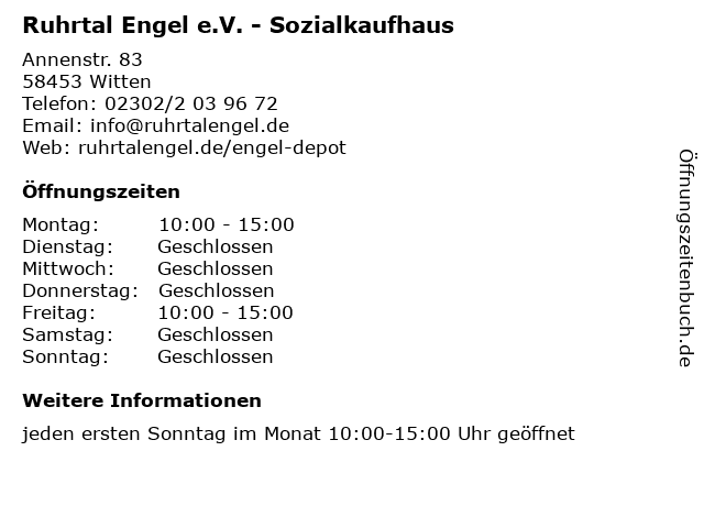 Ruhrtal Engel e.V. - Sozialkaufhaus in Witten: Adresse und Öffnungszeiten