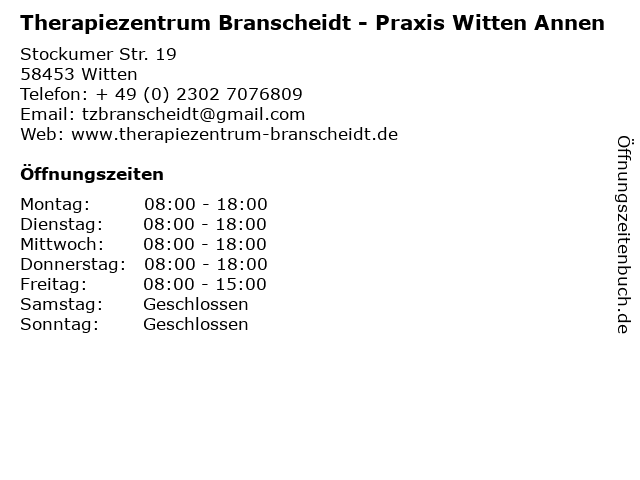 Therapiezentrum Branscheidt - Praxis Witten Annen in Witten: Adresse und Öffnungszeiten