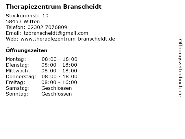 Therapiezentrum Branscheidt in Witten: Adresse und Öffnungszeiten