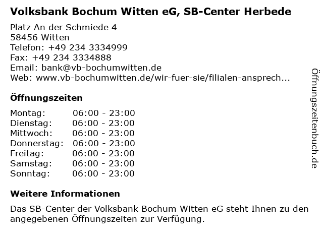 Volksbank Bochum Witten eG, SB-Center Herbede in Witten: Adresse und Öffnungszeiten
