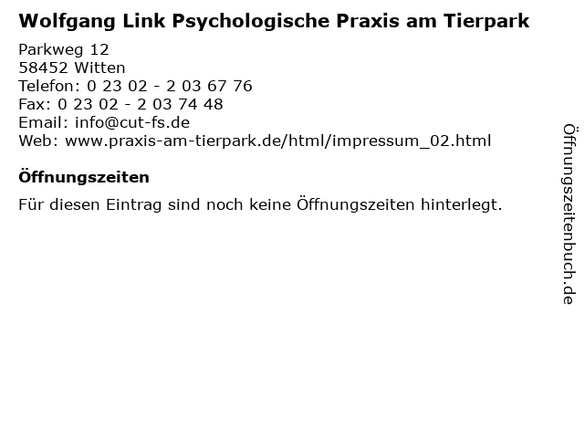 Wolfgang Link Psychologische Praxis am Tierpark in Witten: Adresse und Öffnungszeiten