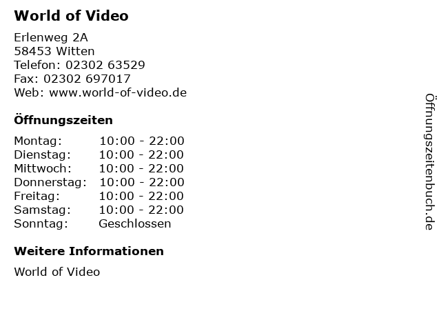 World of Video in Witten: Adresse und Öffnungszeiten