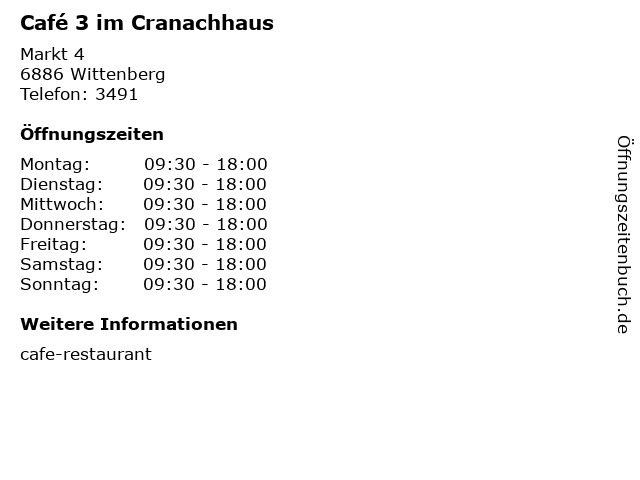 Café 3 im Cranachhaus in Wittenberg: Adresse und Öffnungszeiten