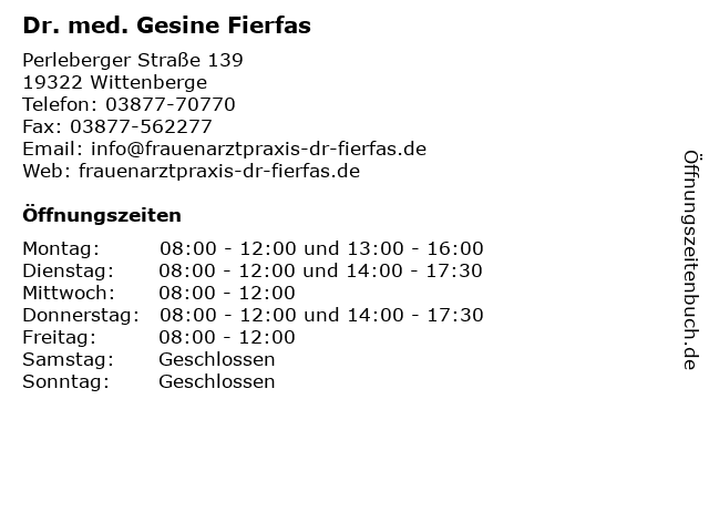 Dr. med. Gesine Fierfas in Wittenberge: Adresse und Öffnungszeiten