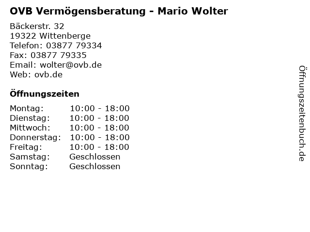 OVB Vermögensberatung - Mario Wolter in Wittenberge: Adresse und Öffnungszeiten