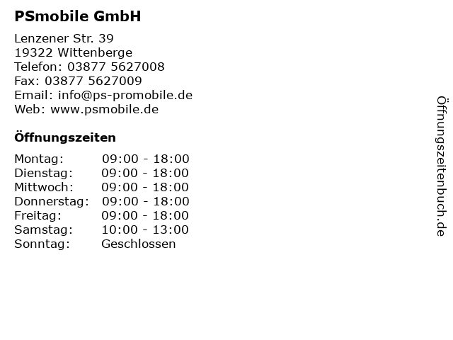 PSmobile GmbH in Wittenberge: Adresse und Öffnungszeiten