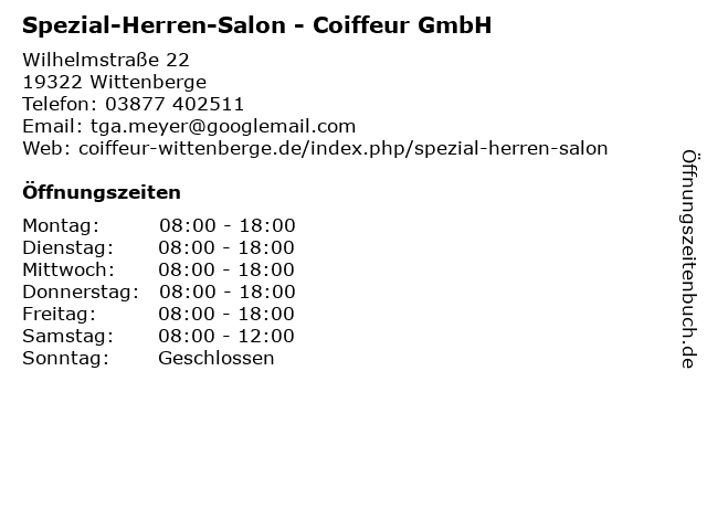 Spezial-Herren-Salon - Coiffeur GmbH in Wittenberge: Adresse und Öffnungszeiten