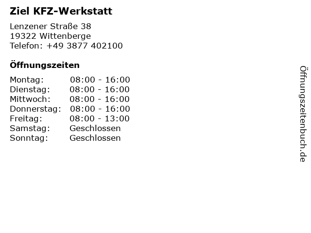 Ziel KFZ-Werkstatt in Wittenberge: Adresse und Öffnungszeiten