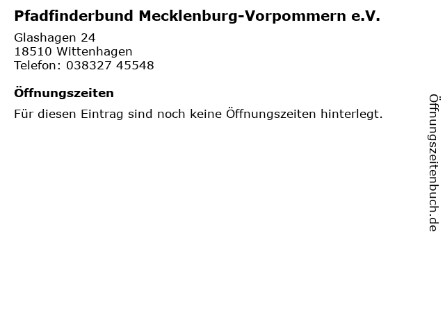 Pfadfinderbund Mecklenburg-Vorpommern e.V. in Wittenhagen: Adresse und Öffnungszeiten