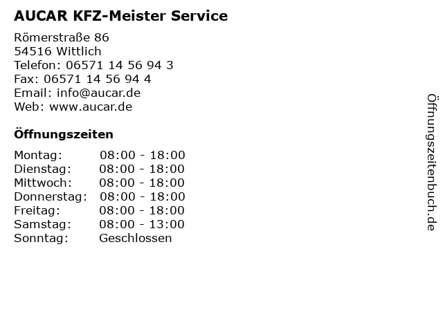 AUCAR KFZ-Meister Service in Wittlich: Adresse und Öffnungszeiten