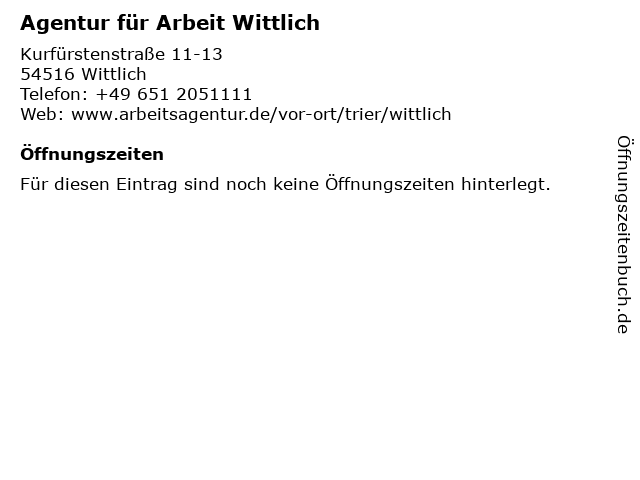 Agentur für Arbeit Wittlich in Wittlich: Adresse und Öffnungszeiten