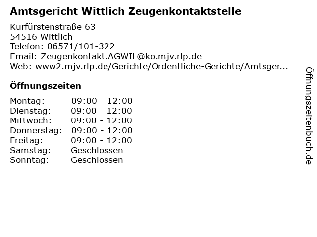 Amtsgericht Wittlich Zeugenkontaktstelle in Wittlich: Adresse und Öffnungszeiten