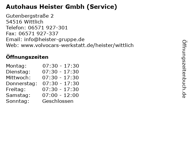 Autohaus Heister Gmbh (Service) in Wittlich: Adresse und Öffnungszeiten