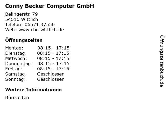 Conny Becker Computer GmbH in Wittlich: Adresse und Öffnungszeiten