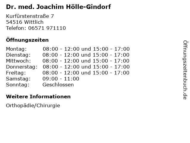Dr. med. Joachim Hölle-Gindorf in Wittlich: Adresse und Öffnungszeiten