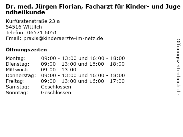 Dr. med. Jürgen Florian, Facharzt für Kinder- und Jugendheilkunde in Wittlich: Adresse und Öffnungszeiten
