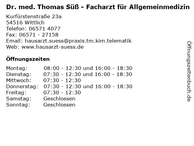 Dr. med. Thomas Süß - Facharzt für Allgemeinmedizin in Wittlich: Adresse und Öffnungszeiten