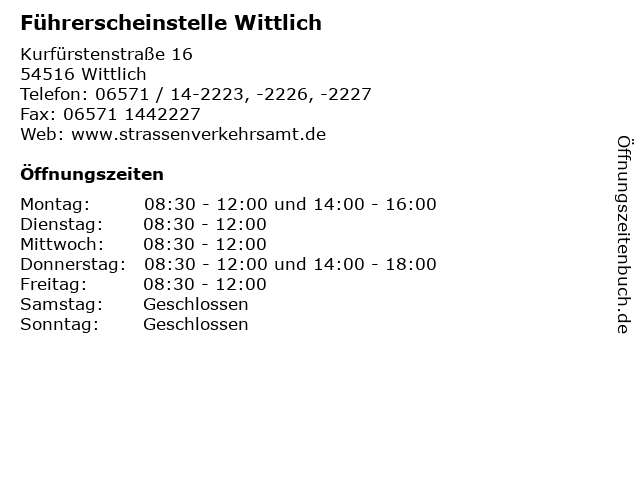 Führerscheinstelle Wittlich in Wittlich: Adresse und Öffnungszeiten