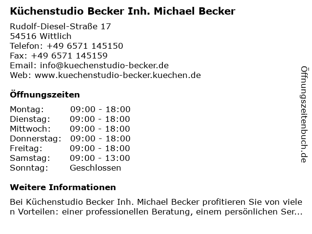 Küchenstudio Becker Inh. Michael Becker in Wittlich: Adresse und Öffnungszeiten