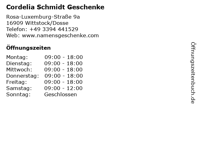 Cordelia Schmidt Geschenke in Wittstock/Dosse: Adresse und Öffnungszeiten
