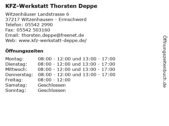 KFZ-Werkstatt Thorsten Deppe in Witzenhausen - Ermschwerd: Adresse und Öffnungszeiten