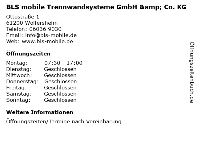 BLS mobile Trennwandsysteme GmbH & Co. KG in Wölfersheim: Adresse und Öffnungszeiten