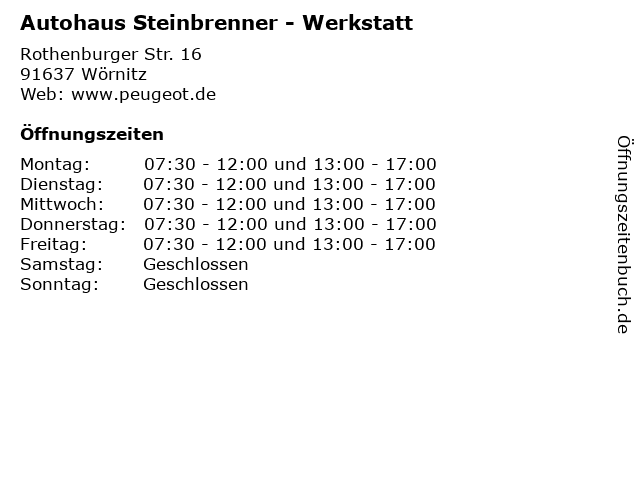Autohaus Steinbrenner - Werkstatt in Wörnitz: Adresse und Öffnungszeiten