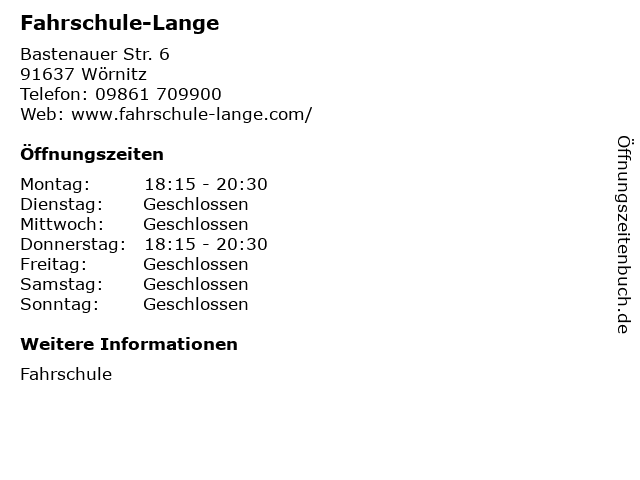 Fahrschule-Lange in Wörnitz: Adresse und Öffnungszeiten